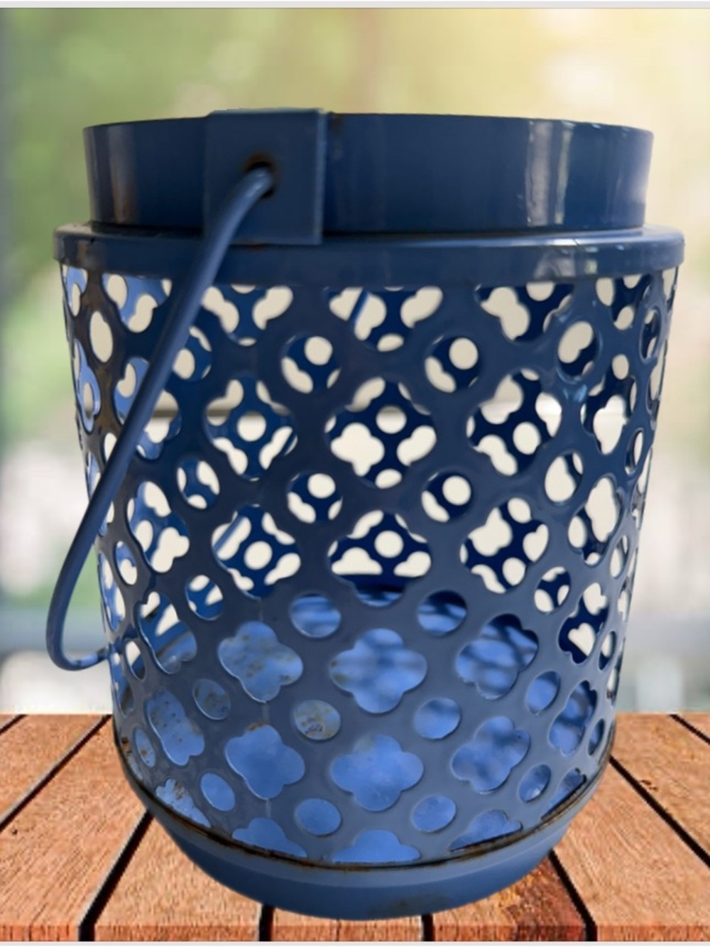 Blue Decorative Metal Lantern - 61/2 inch x 5 
Blue handle pre-owned with gift.
